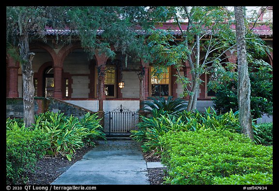 Lush gardens, Flagler College. St Augustine, Florida, USA (color)