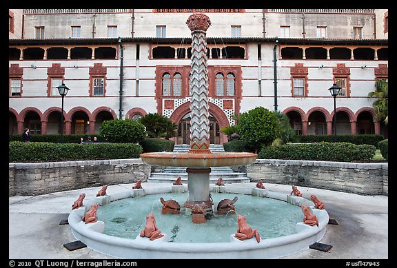 Frog fountain in the courtyard at Flagler College. St Augustine, Florida, USA (color)
