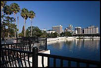 Lake Lucerne, palm trees, and downtown skyline. Orlando, Florida, USA (color)