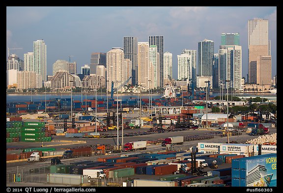 Miami Freight harbor and skyline. Florida, USA (color)