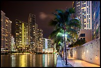 Miami Riverwalk and Miami River at night, Miami. Florida, USA ( color)