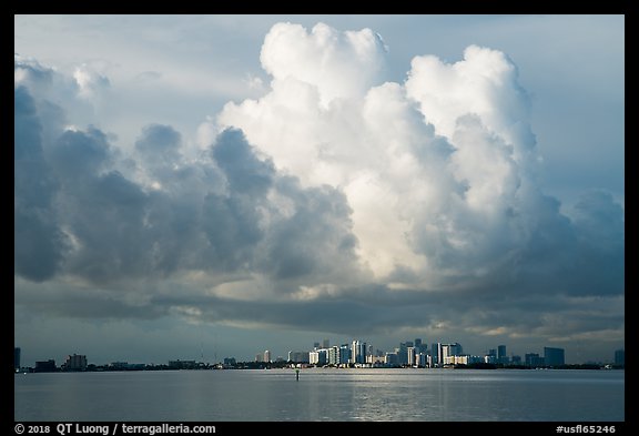 Thunderstorms clouds above skyline and Biscayne Bay. Florida, USA (color)