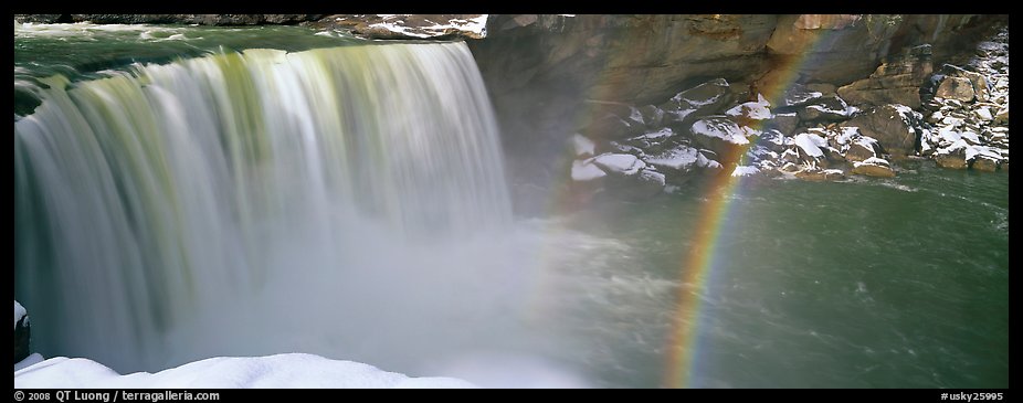 Waterfall and rainbow in winter. Kentucky, USA (color)