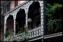 Wrought-iron laced balconies, French Quarter. New Orleans, Louisiana, USA (color)
