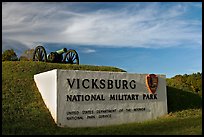 Entrance sign and cannon, Vicksburg National Military Park. Vicksburg, Mississippi, USA (color)