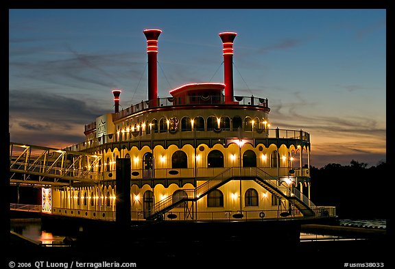 Horizon riverboat casino at dusk. Vicksburg, Mississippi, USA (color)