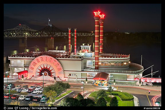 Ameristar casino by night. Vicksburg, Mississippi, USA (color)