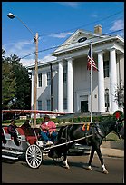Horse carriage and courthouse. Natchez, Mississippi, USA (color)