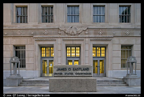 Art deco federal courthouse at dusk. Jackson, Mississippi, USA (color)