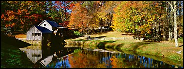 Mill and pond in autumn. Virginia, USA (Panoramic color)