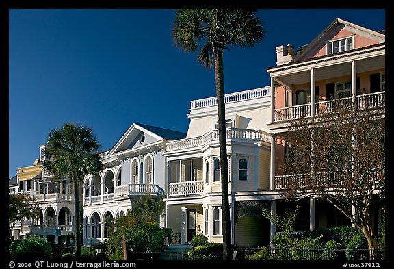 Row of Antebellum mansions. Charleston, South Carolina, USA (color)