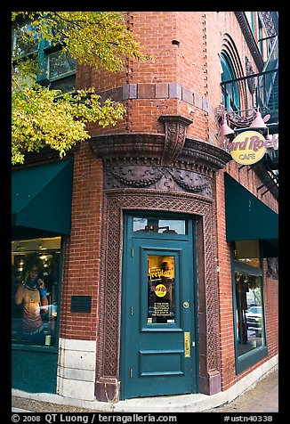 Corner entrance in brick building, Hard Rock Cafe. Nashville, Tennessee, USA