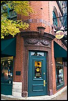 Corner entrance in brick building, Hard Rock Cafe. Nashville, Tennessee, USA (color)