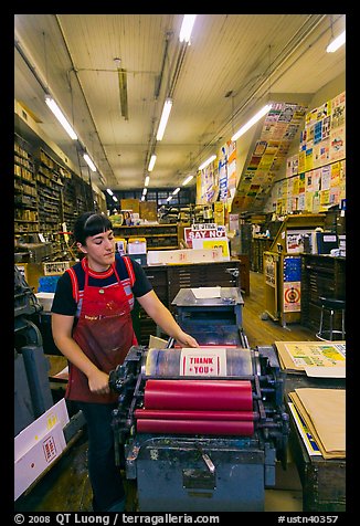 Poster being printed in ink at Hatch Show print. Nashville, Tennessee, USA (color)