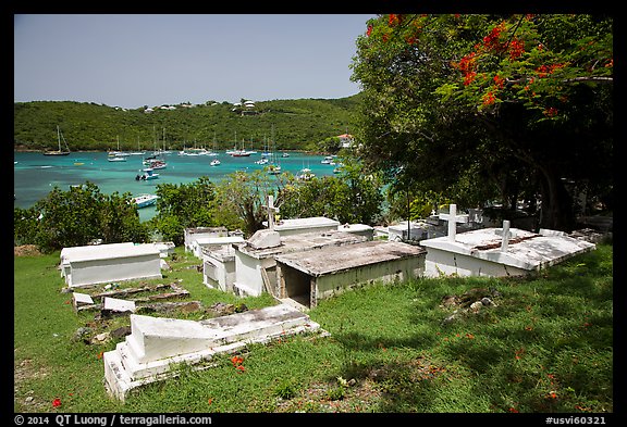 Cemetery overlooking harbor, Cruz Bay. Saint John, US Virgin Islands (color)