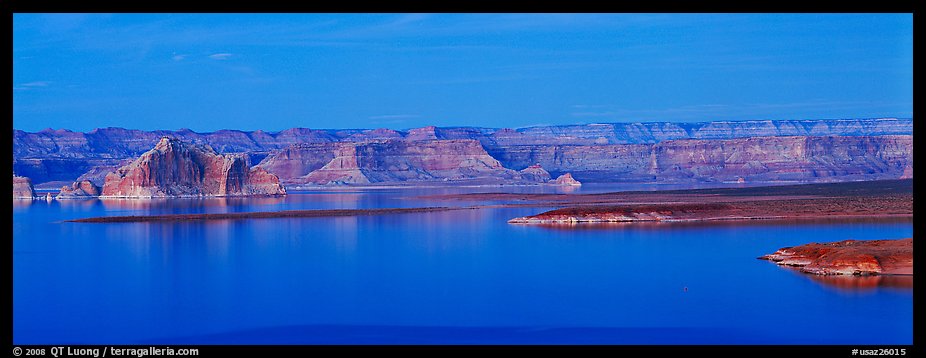 Dusk scenery with mesas and Lake Powell, Glen Canyon National Recreation Area, Arizona. USA