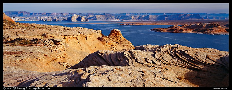 Lake Powell view with sandstone swirls, Glen Canyon National Recreation Area, Arizona. USA