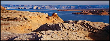 Lake Powell view with sandstone swirls. Arizona, USA (Panoramic color)