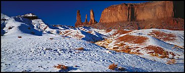 Monument Valley landscape with snow. Monument Valley Tribal Park, Navajo Nation, Arizona and Utah, USA (Panoramic color)
