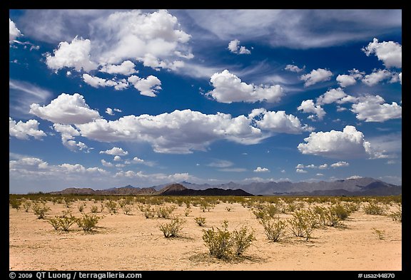 Sandy plain and clouds, South Maricopa Mountains. Sonoran Desert National Monument, Arizona, USA (color)