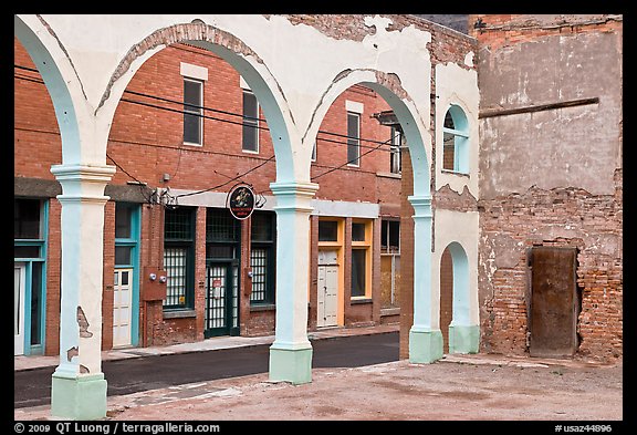 Main street seen from ruined building, Clifton. Arizona, USA (color)