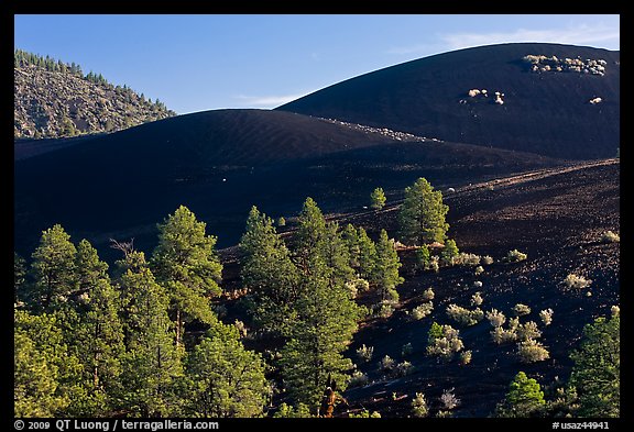 Volcanic landscape with cinder domes. Sunset Crater Volcano National Monument, Arizona, USA