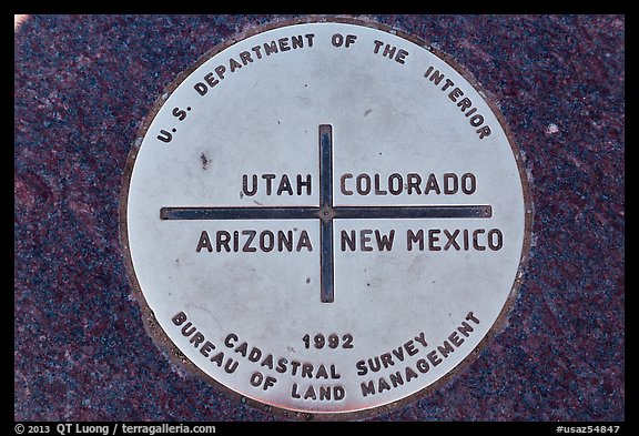 Marker at the exact Four Corners point. Four Corners Monument, Arizona, USA