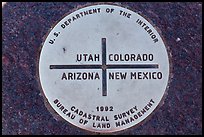 Marker at the exact Four Corners point. Four Corners Monument, Arizona, USA (color)