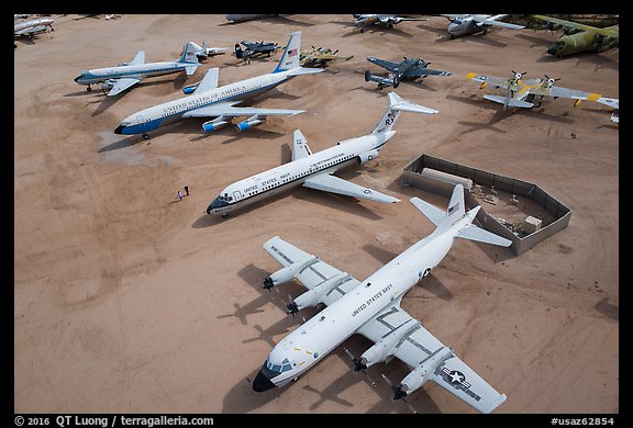Aerial view of retired aircraft, Pima Air and space museum. Tucson, Arizona, USA (color)