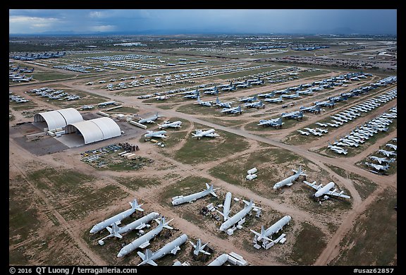 Aerial view of Aircraft Maintenance and Regeneration Group Boneyard. Tucson, Arizona, USA (color)