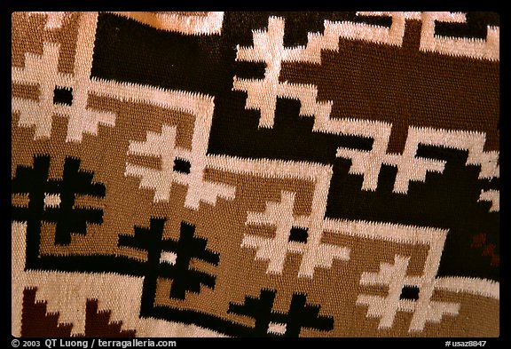 Detail of blanket with Navajo design. Hubbell Trading Post National Historical Site, Arizona, USA (color)