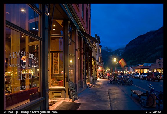 Main street by night. Telluride, Colorado, USA (color)