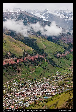 Town in mountain valley. Telluride, Colorado, USA (color)