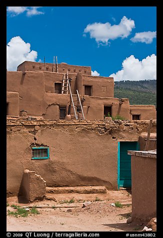 Multi-story adobe house. Taos, New Mexico, USA (color)