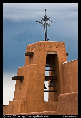Church Bell tower in adobe style. Taos, New Mexico, USA (color)