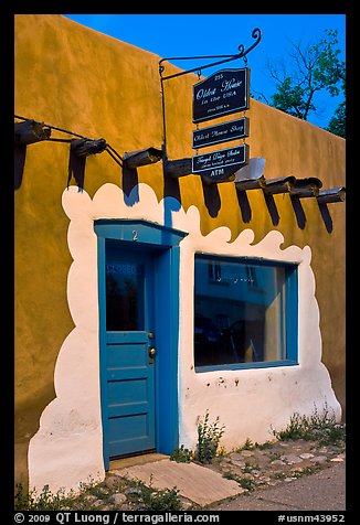 Door, window, and sign indicating oldest house. Santa Fe, New Mexico, USA (color)