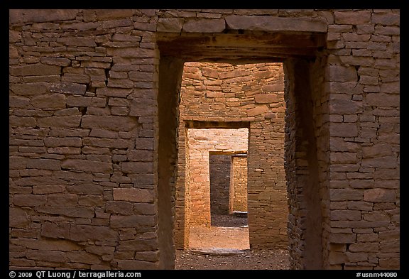 Ancient masonery walls and doors. Chaco Culture National Historic Park, New Mexico, USA