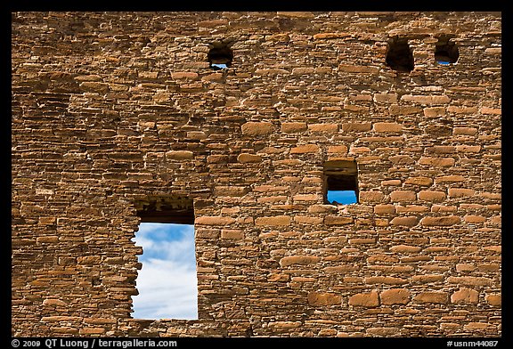Masonery wall with openings. Chaco Culture National Historic Park, New Mexico, USA (color)