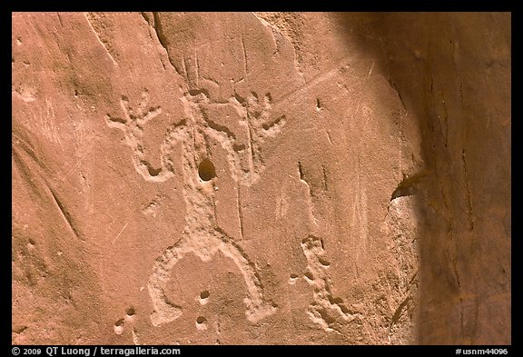Carved rock figures of a man. Chaco Culture National Historic Park, New Mexico, USA