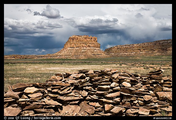 Wall and Fajada Butte, afternoon. Chaco Culture National Historic Park, New Mexico, USA (color)