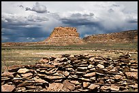 Wall and Fajada Butte, afternoon. Chaco Culture National Historic Park, New Mexico, USA (color)