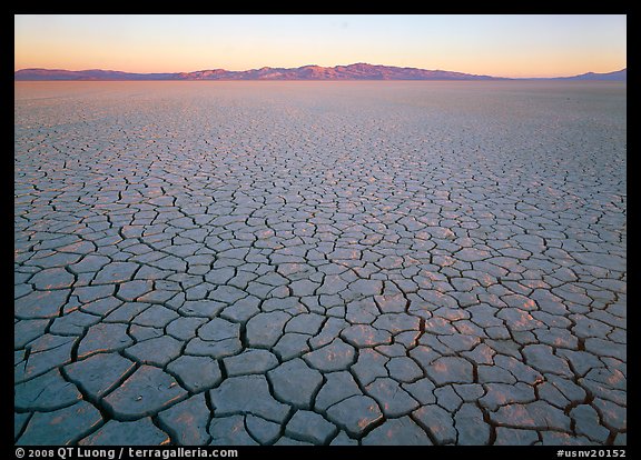 Cracked mud flat at sunrise, Black Rock Desert. Nevada, USA (color)