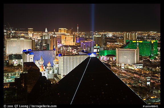 Pyramid, strip and skyline at night. Las Vegas, Nevada, USA