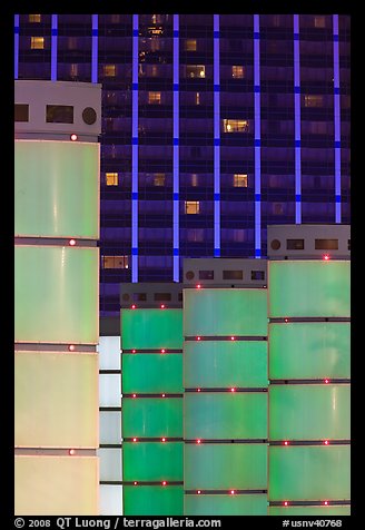 Columns and Baillys facade night. Las Vegas, Nevada, USA