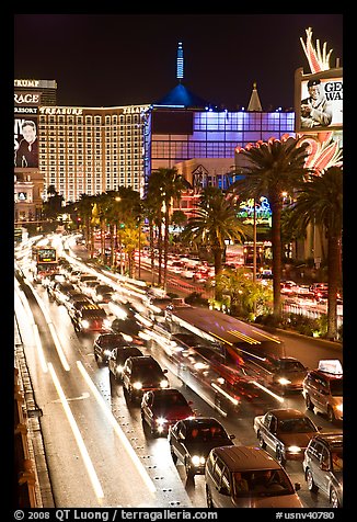 Las Vegas Strip traffic by night. Las Vegas, Nevada, USA (color)