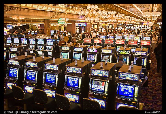 Rows of slot machines. Las Vegas, Nevada, USA (color)