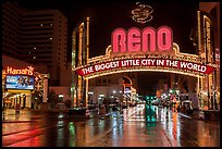 Biggest little city in the world sign and reflections. Reno, Nevada, USA (color)