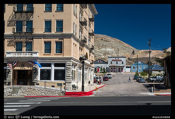 Mizpah hotel and main street. Nevada, USA (color)