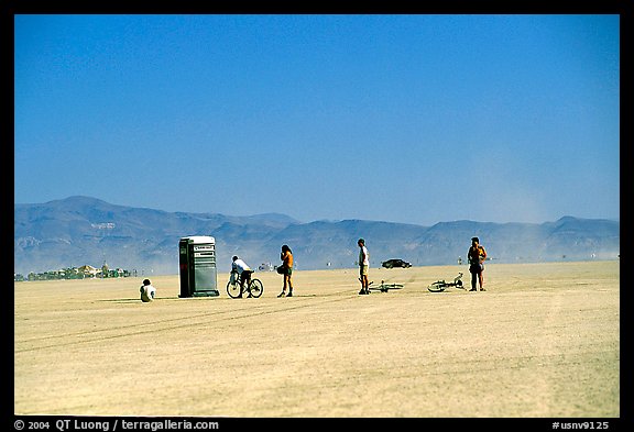 Line at the toilet, Black Rock Desert. Nevada, USA (color)