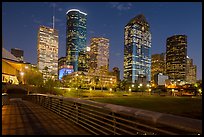 Skyline from footbridge at night. Houston, Texas, USA ( color)